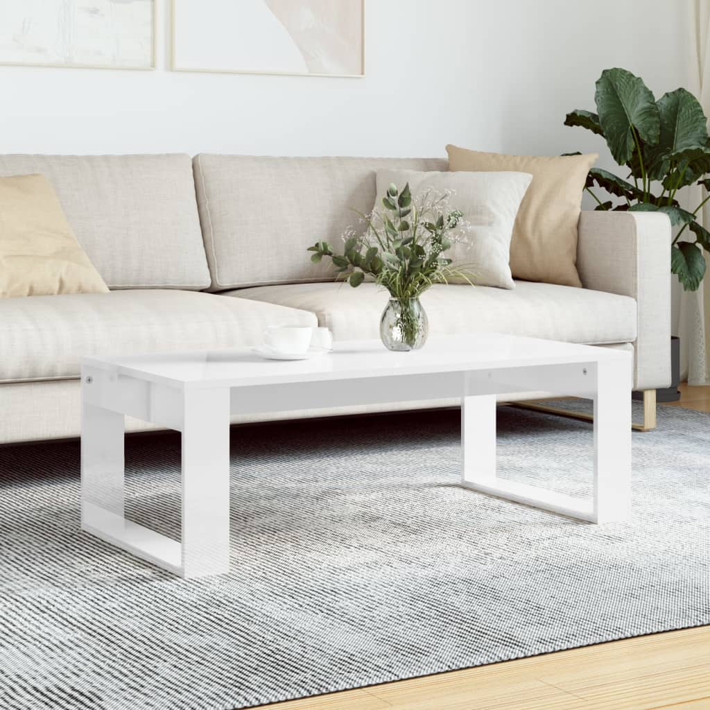 Table basse blanc brillant 102x50x35 cm bois d’ingénierie - Tables basses