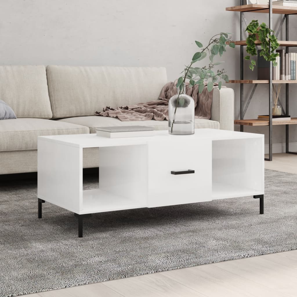 Table basse Blanc brillant 102x50x40 cm Bois d’ingénierie - Tables basses