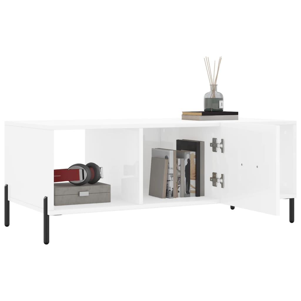 Table basse Blanc brillant 102x50x40 cm Bois d’ingénierie - Tables basses