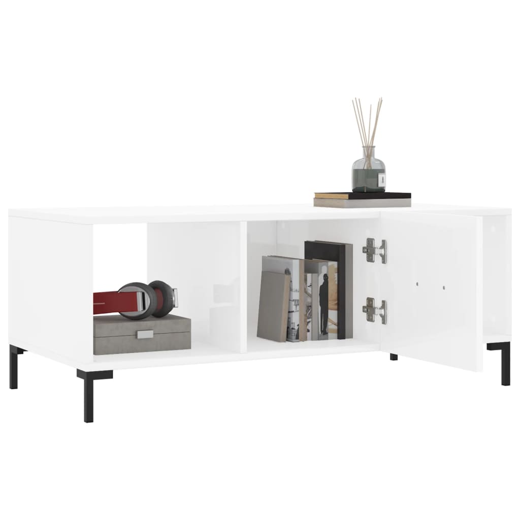 Table basse Blanc brillant 102x50x40 cm Bois d’ingénierie - Tables basses