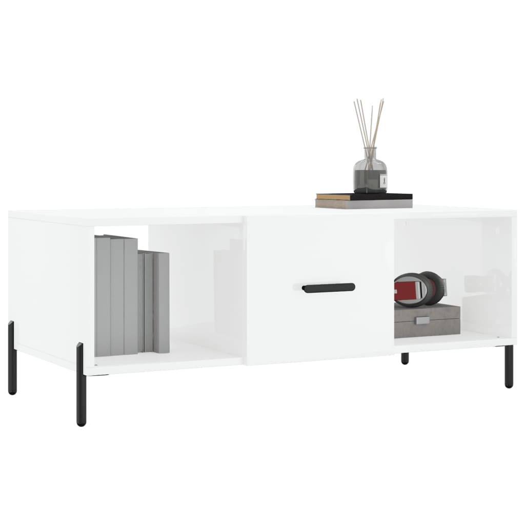 Table basse Blanc brillant 102x50x40 cm Bois d’ingénierie - Tables basses