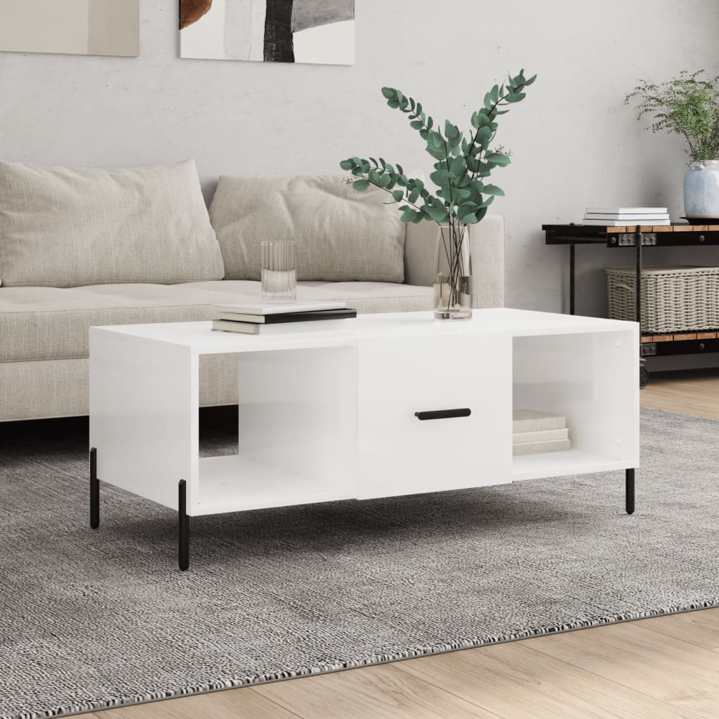 Table basse Blanc brillant 102x50x40 cm Bois d’ingénierie - Tables basses