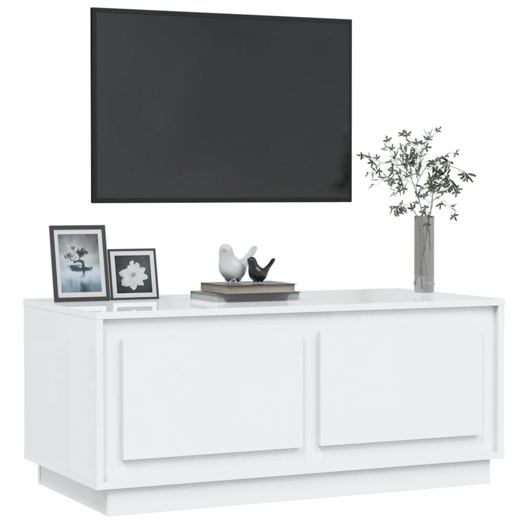 Table basse Blanc brillant 102x50x44 cm bois d’ingénierie - Tables basses