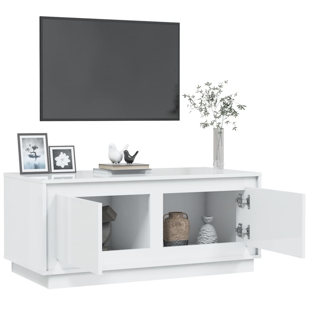 Table basse Blanc brillant 102x50x44 cm bois d’ingénierie - Tables basses