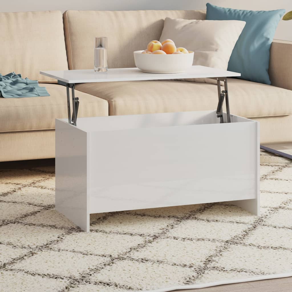 Table basse blanc brillant 102x55,5x52,5 cm bois d’ingénierie - Tables basses