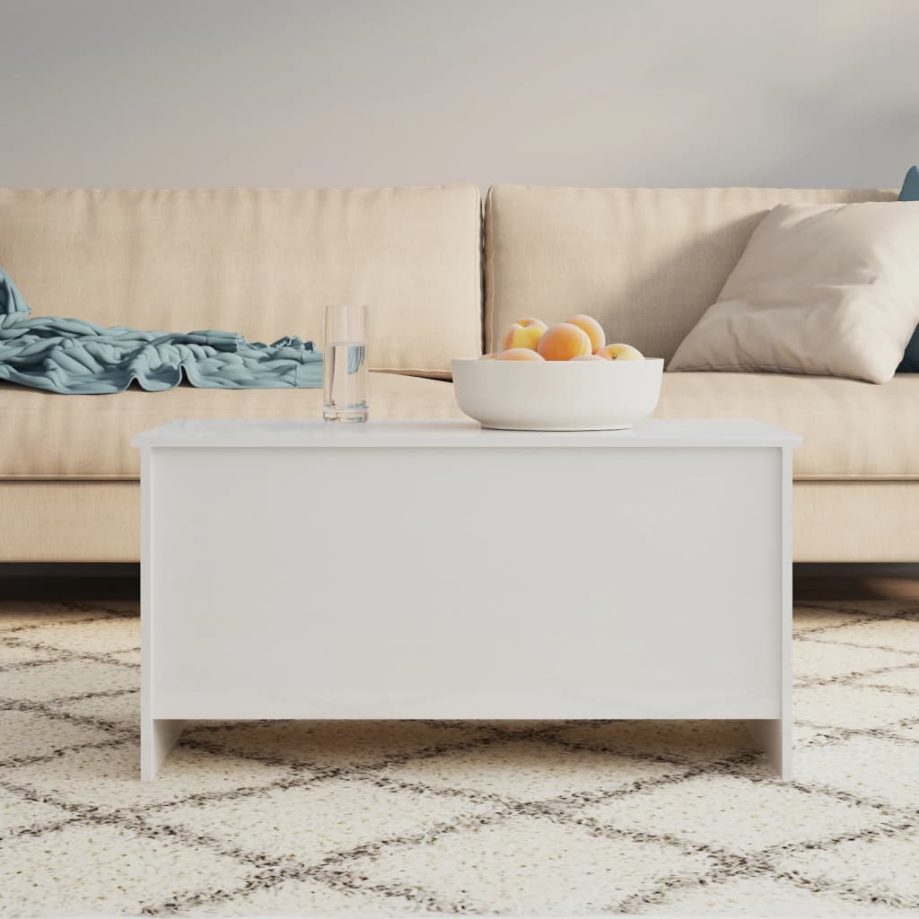 Table basse blanc brillant 102x55,5x52,5 cm bois d’ingénierie - Tables basses