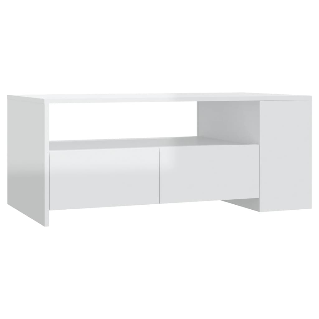 Table basse blanc brillant 102x55x42 cm bois d’ingénierie - Tables basses