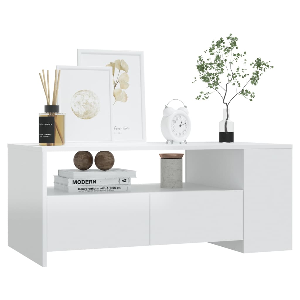 Table basse blanc brillant 102x55x42 cm bois d’ingénierie - Tables basses