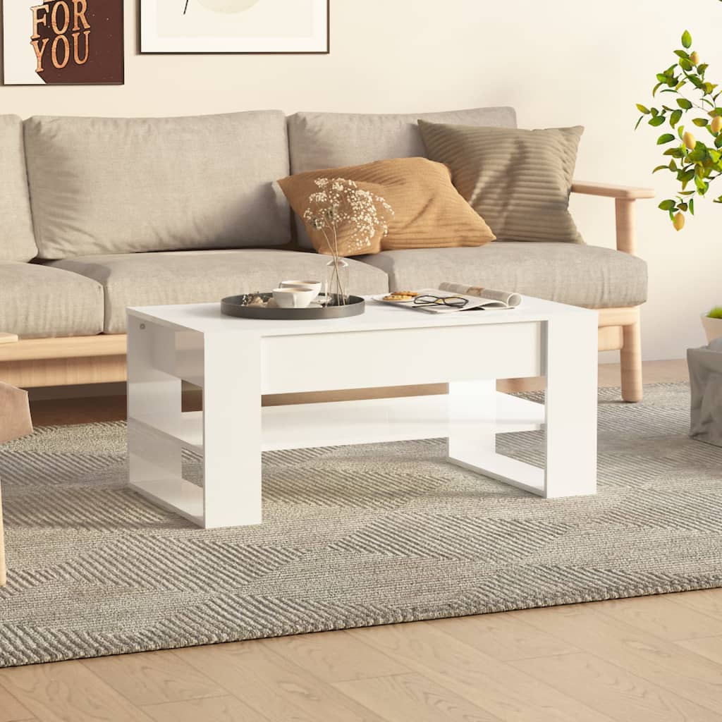 Table basse blanc brillant 102x55x45 cm bois d’ingénierie - Tables basses