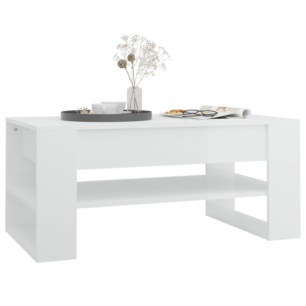 Table basse blanc brillant 102x55x45 cm bois d’ingénierie - Tables basses