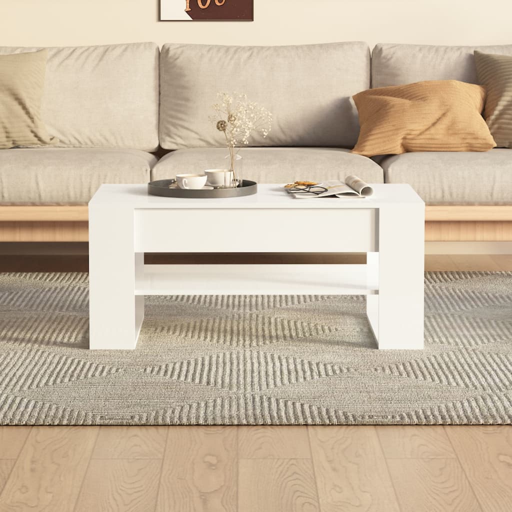 Table basse blanc brillant 102x55x45 cm bois d’ingénierie - Tables basses
