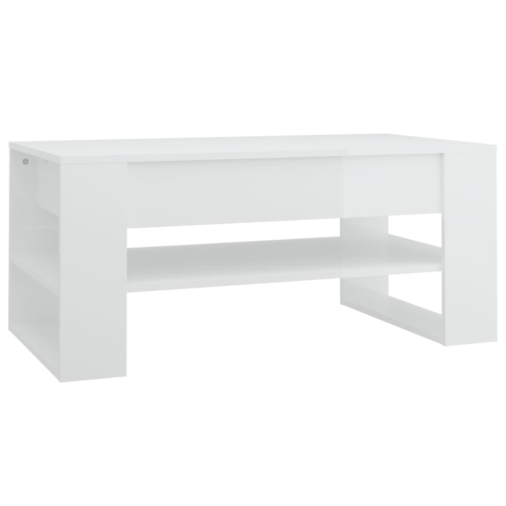 Table basse blanc brillant 102x55x45 cm bois d’ingénierie - Tables basses