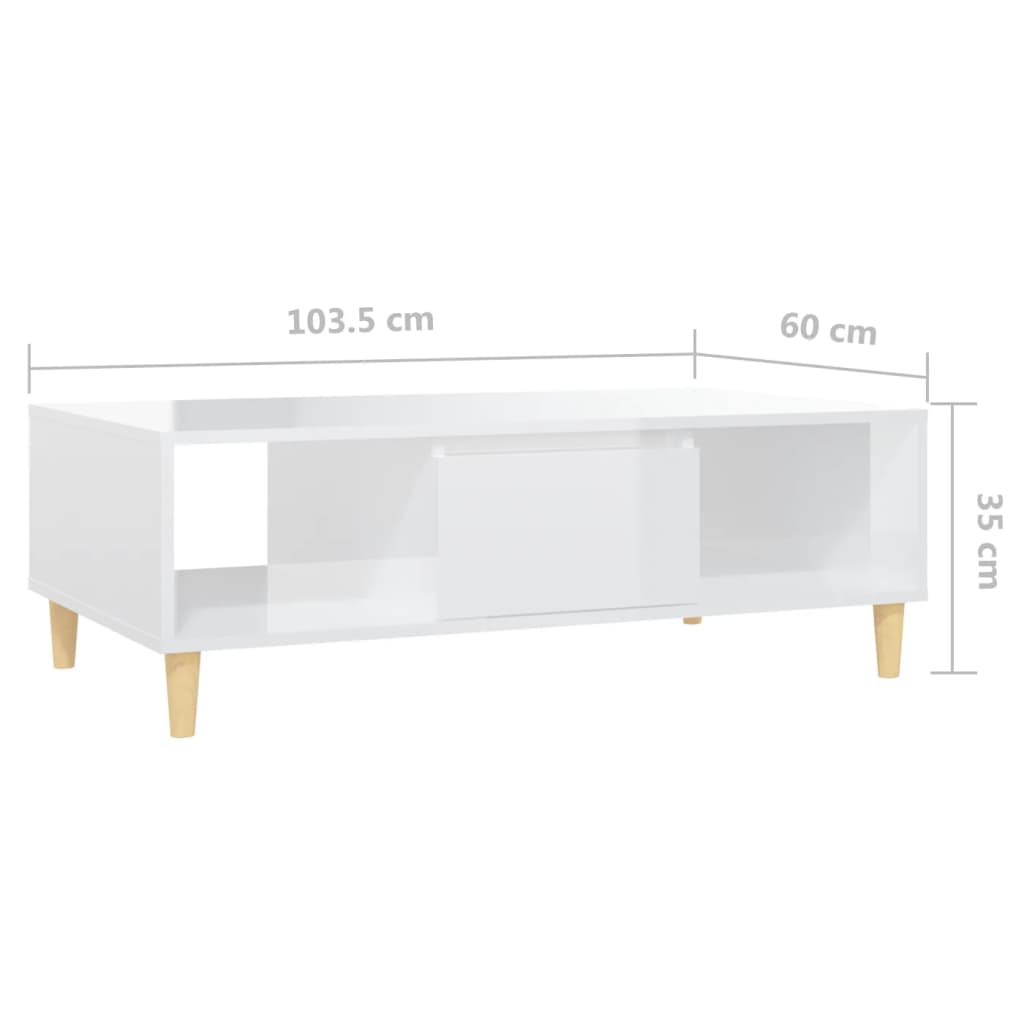 Table basse blanc brillant 103,5x60x35 cm bois d’ingénierie - Tables basses