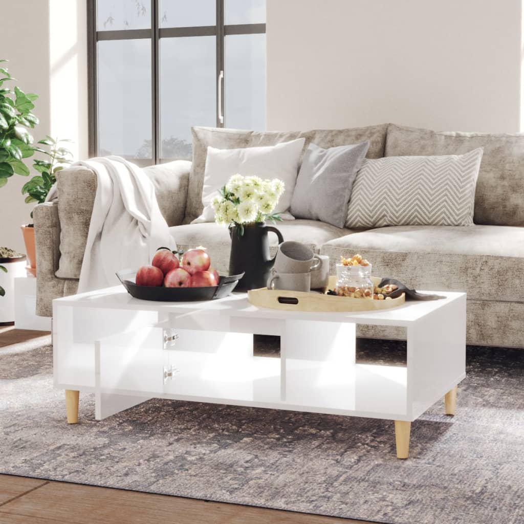 Table basse blanc brillant 103,5x60x35 cm bois d’ingénierie - Tables basses