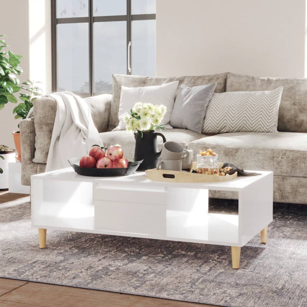 Table basse blanc brillant 103,5x60x35 cm bois d’ingénierie - Tables basses