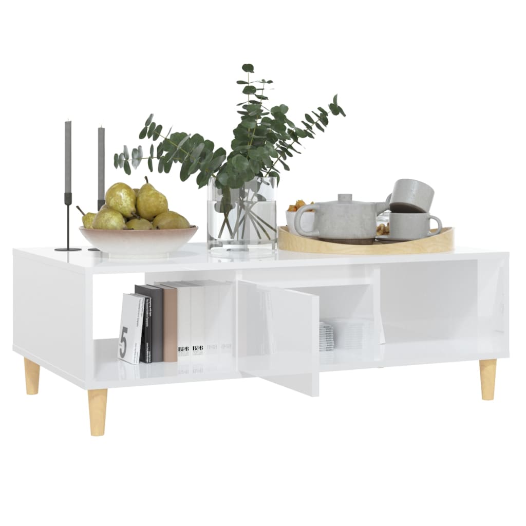 Table basse blanc brillant 103,5x60x35 cm bois d’ingénierie - Tables basses
