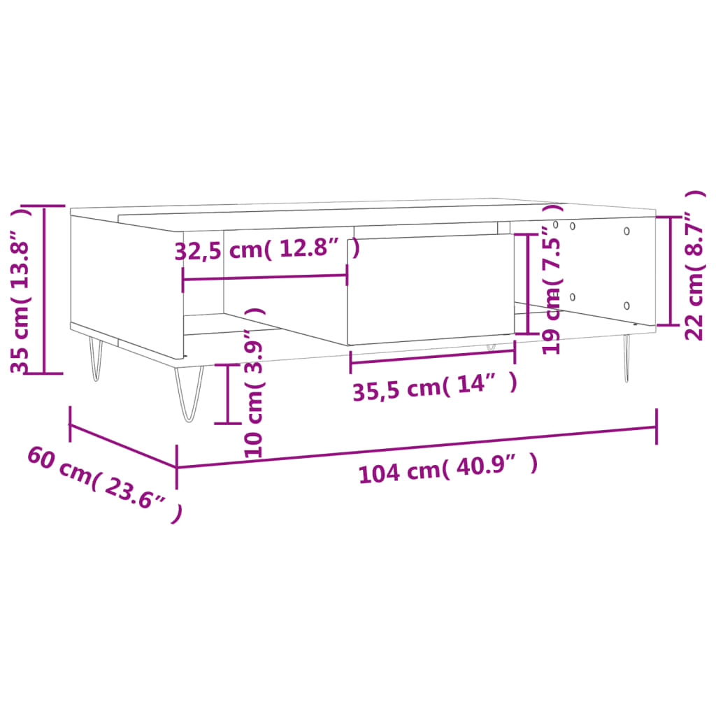 Table basse blanc brillant 104x60x35 cm bois d’ingénierie - Tables basses
