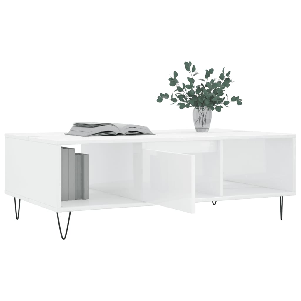 Table basse blanc brillant 104x60x35 cm bois d’ingénierie - Tables basses