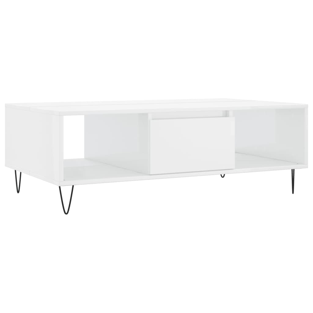 Table basse blanc brillant 104x60x35 cm bois d’ingénierie - Tables basses