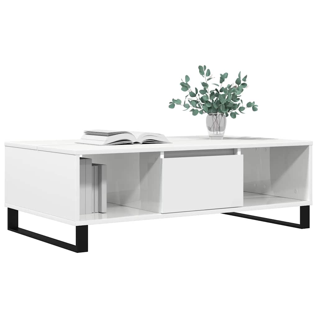 Table basse blanc brillant 104x60x35 cm bois d’ingénierie - Tables basses