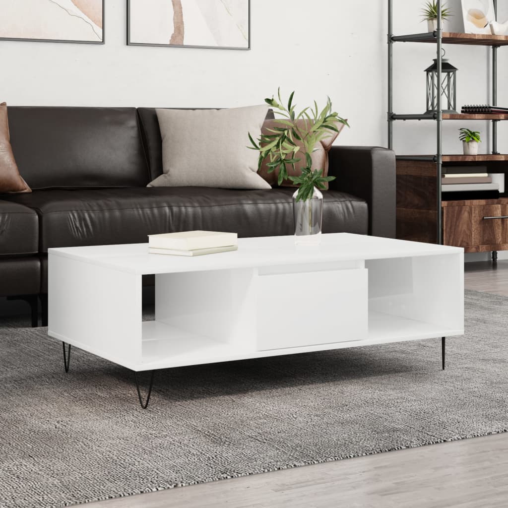 Table basse blanc brillant 104x60x35 cm bois d’ingénierie - Tables basses