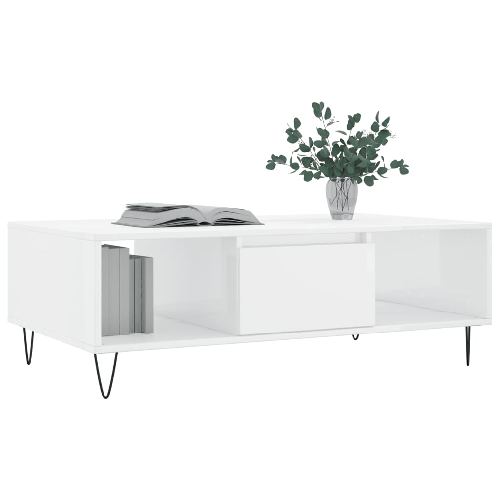 Table basse blanc brillant 104x60x35 cm bois d’ingénierie - Tables basses