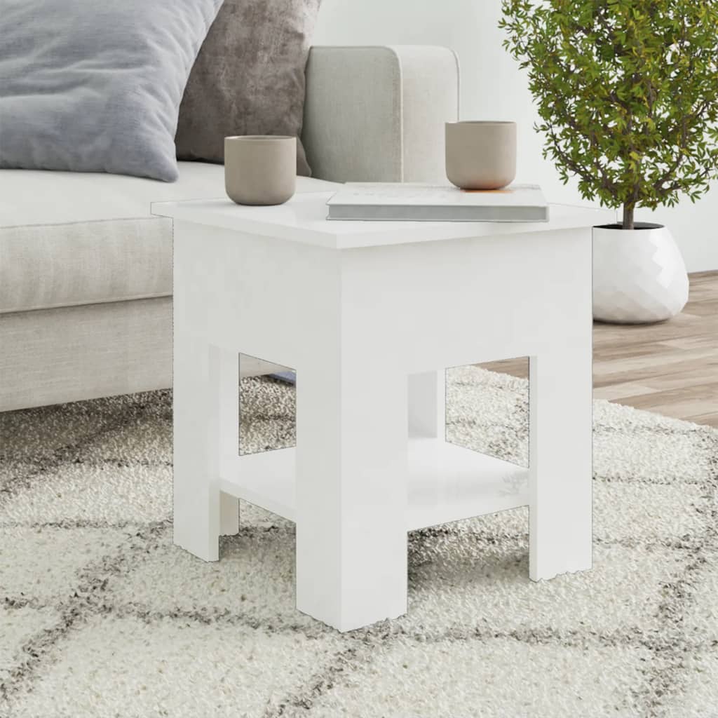 Table basse blanc brillant 40x40x42 cm bois d’ingénierie - Tables basses
