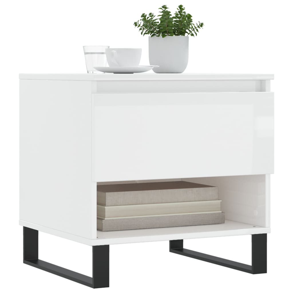 Table basse blanc brillant 50x46x50 cm bois d’ingénierie - Tables basses