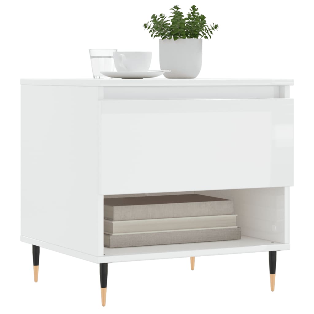 Table basse blanc brillant 50x46x50 cm bois d’ingénierie - Tables basses