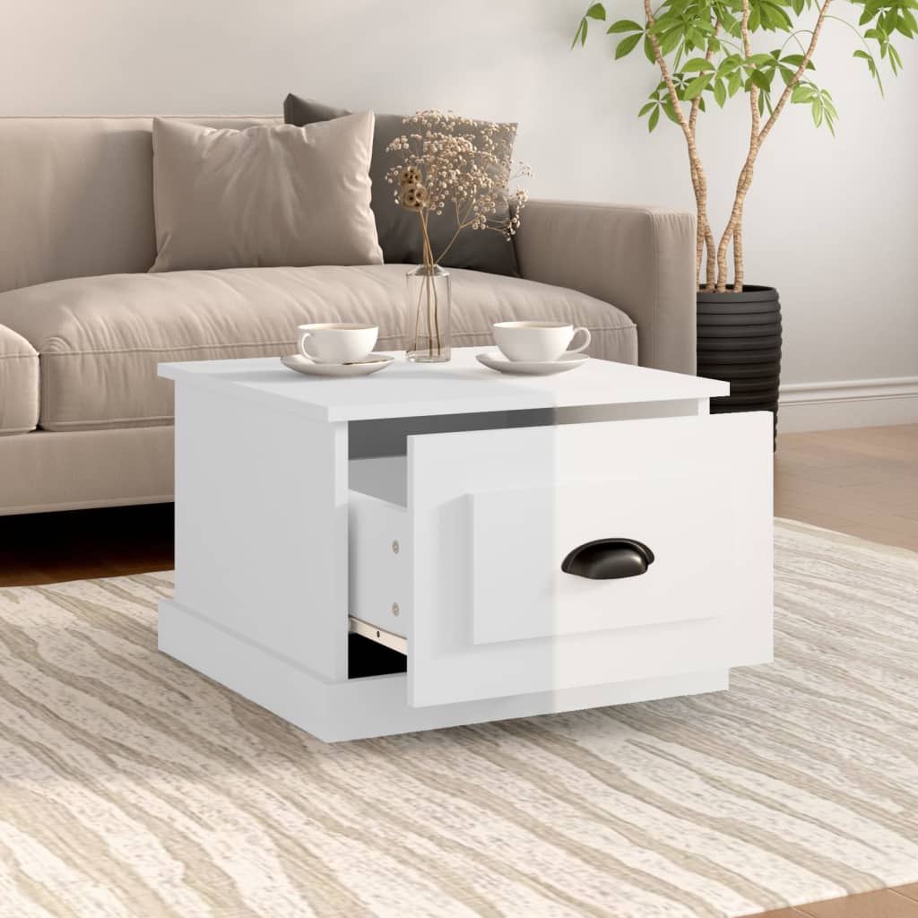 Table basse blanc brillant 50x50x35 cm bois d’ingénierie - Tables basses