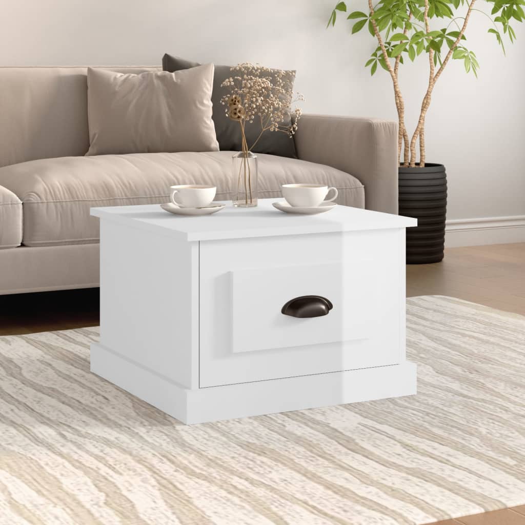 Table basse blanc brillant 50x50x35 cm bois d’ingénierie - Tables basses