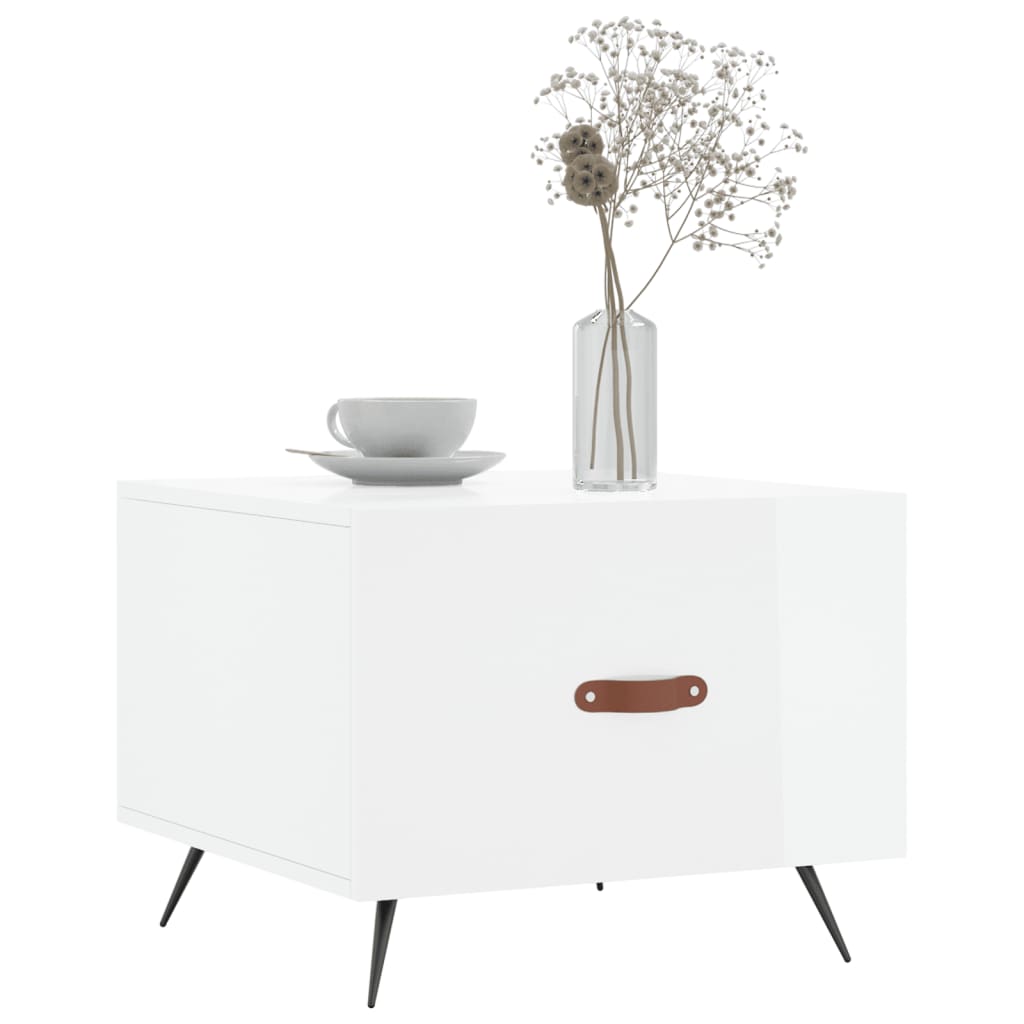 Table basse blanc brillant 50x50x40 cm bois d’ingénierie - Tables basses