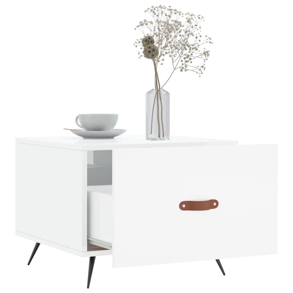 Table basse blanc brillant 50x50x40 cm bois d’ingénierie - Tables basses