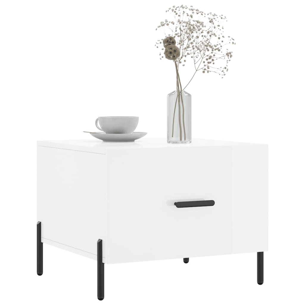 Table basse blanc brillant 50x50x40 cm bois d’ingénierie - Tables basses