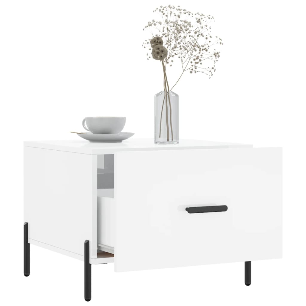 Table basse blanc brillant 50x50x40 cm bois d’ingénierie - Tables basses