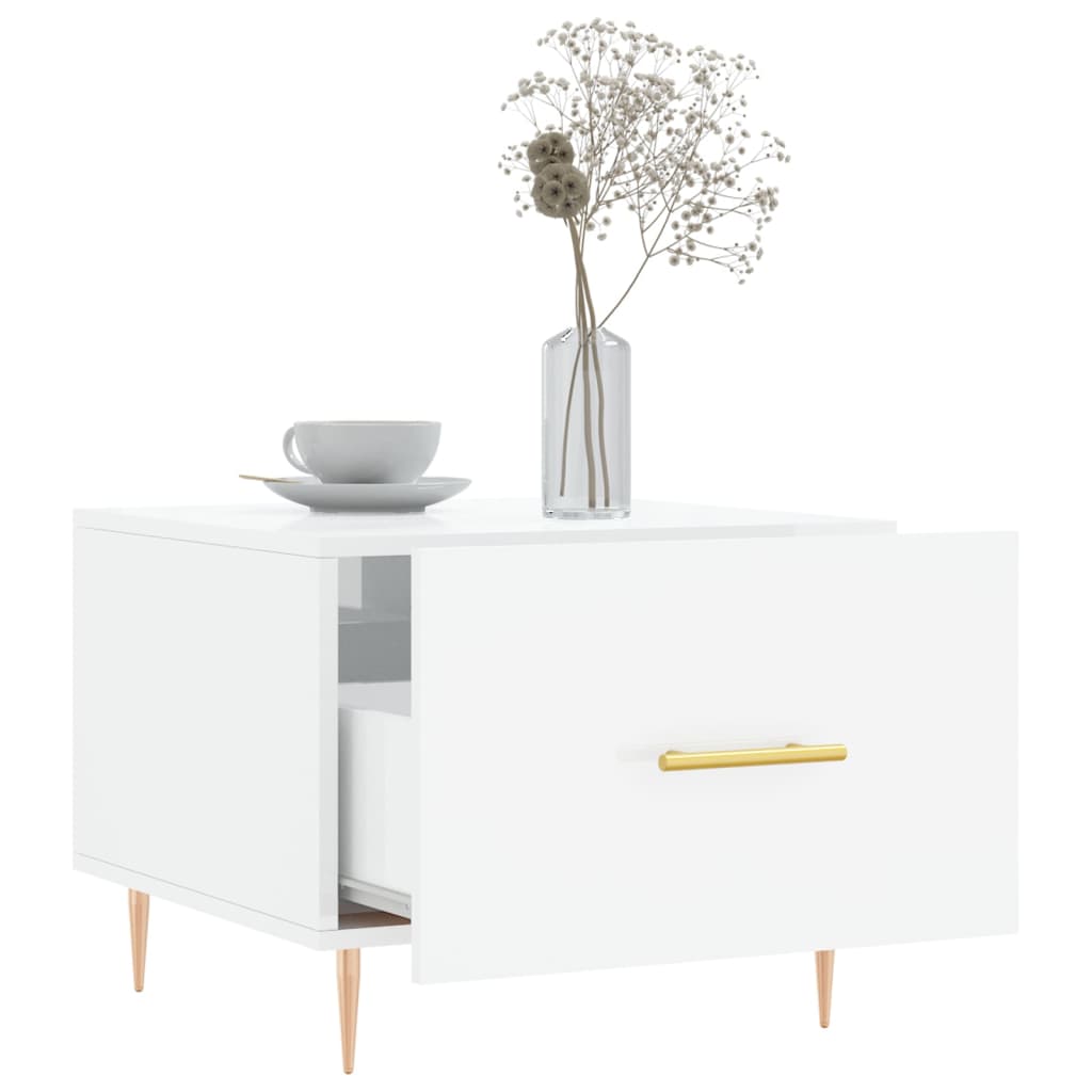 Table basse blanc brillant 50x50x40 cm bois d’ingénierie - Tables basses