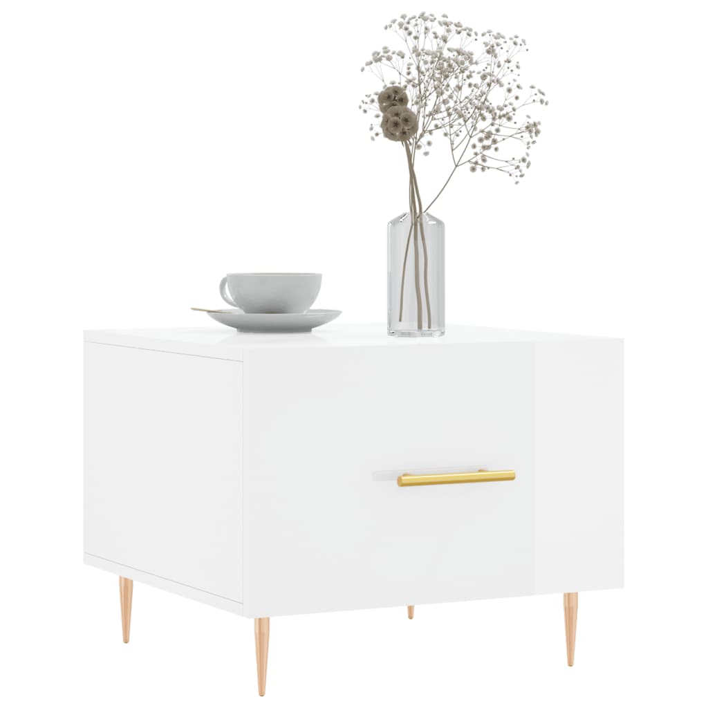 Table basse blanc brillant 50x50x40 cm bois d’ingénierie - Tables basses