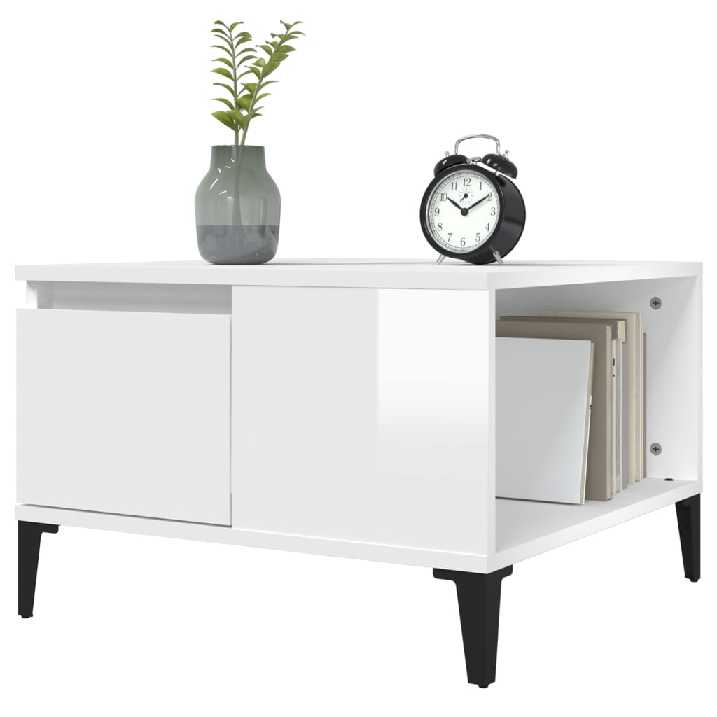 Table basse blanc brillant 55x55x36,5 cm bois d’ingénierie - Tables basses