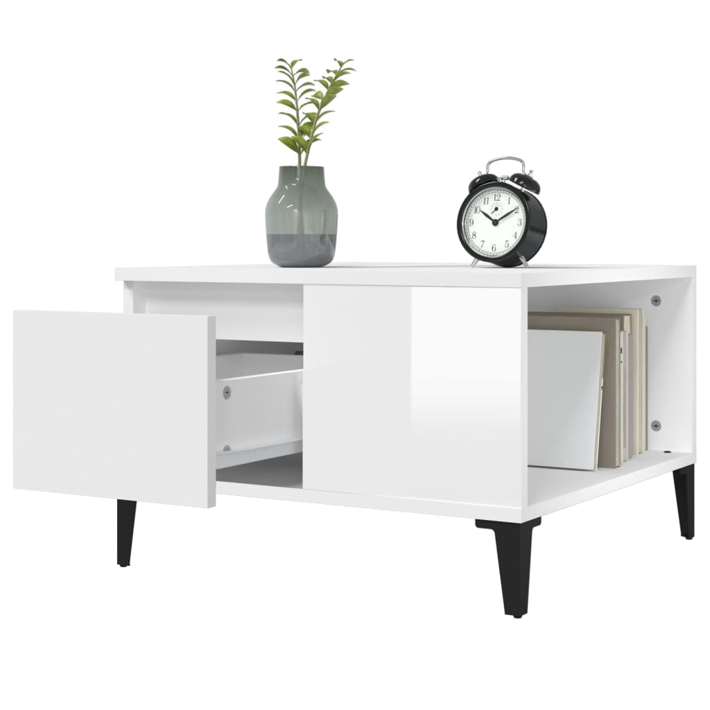 Table basse blanc brillant 55x55x36,5 cm bois d’ingénierie - Tables basses