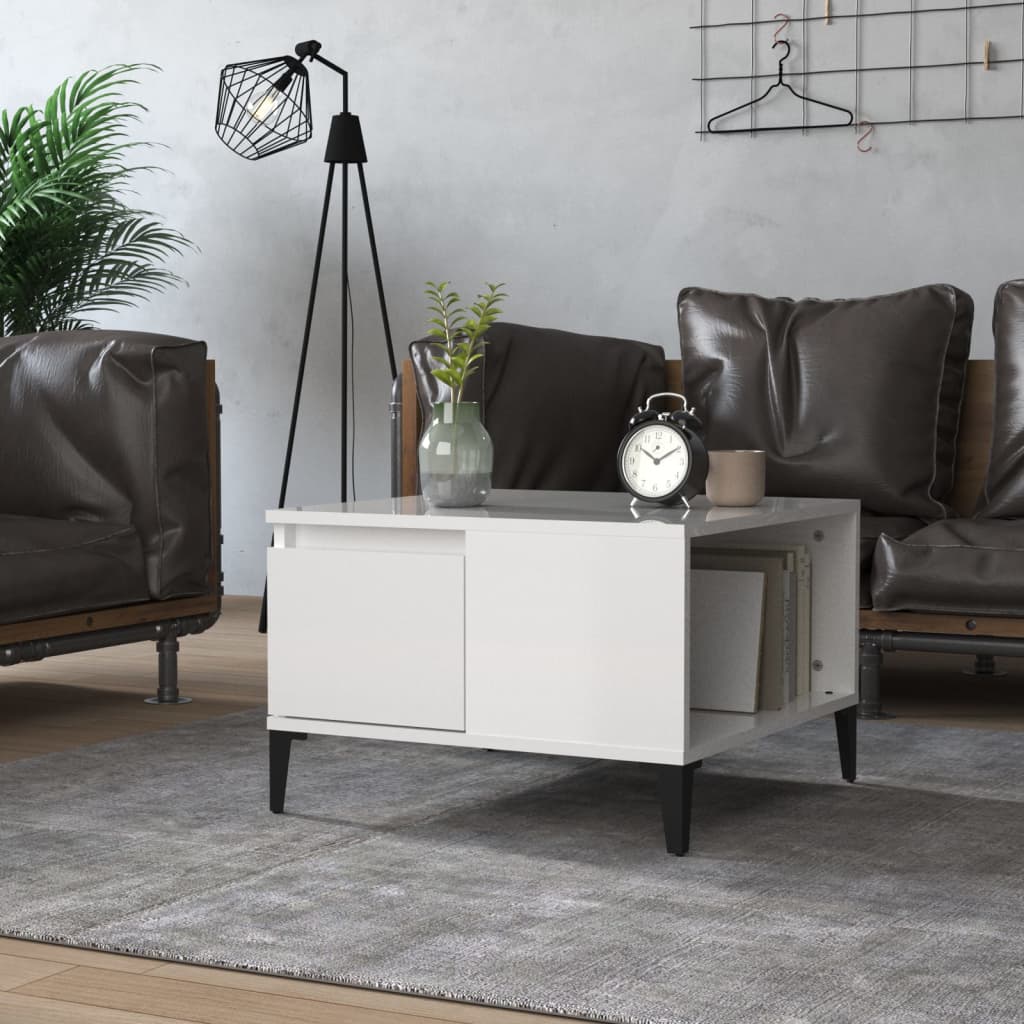 Table basse blanc brillant 55x55x36,5 cm bois d’ingénierie - Tables basses