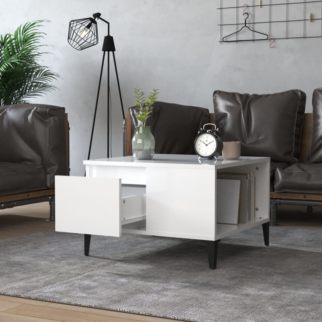 Table basse blanc brillant 55x55x36,5 cm bois d’ingénierie - Tables basses