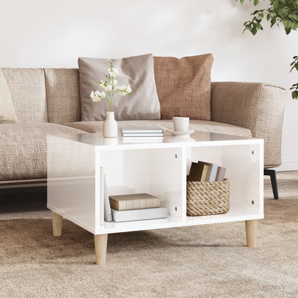 Table basse Blanc brillant 60x50x36,5 cm Bois d’ingénierie - Tables basses