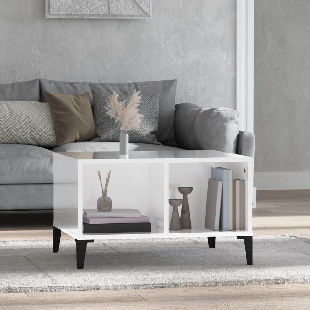 Table basse Blanc brillant 60x50x36,5 cm Bois d’ingénierie - Tables basses
