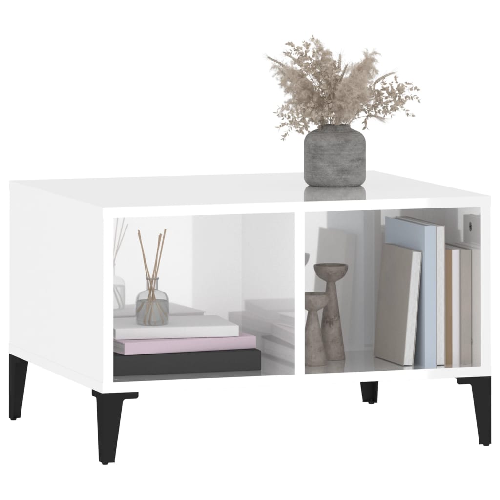 Table basse Blanc brillant 60x50x36,5 cm Bois d’ingénierie - Tables basses