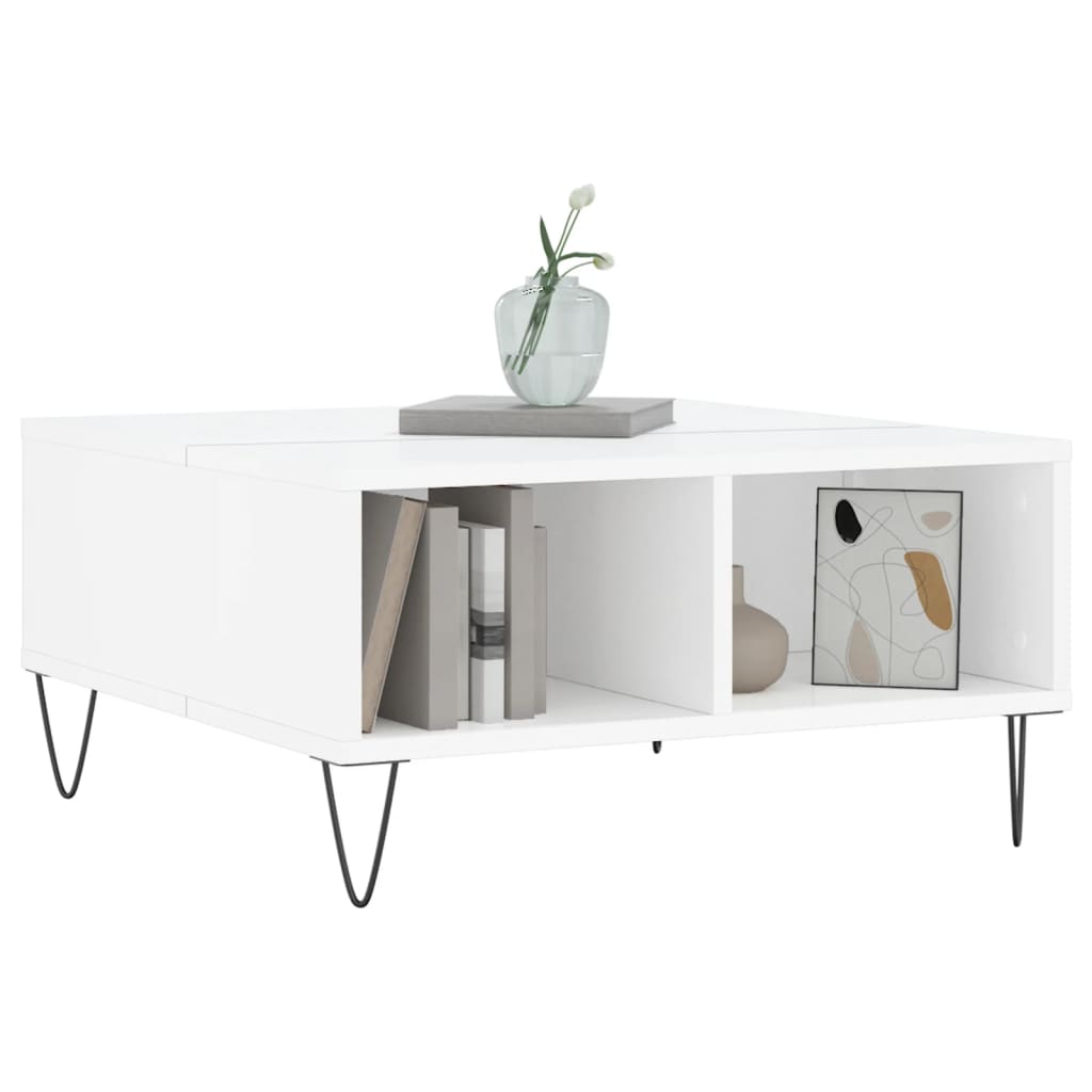 Table basse blanc brillant 60x60x30 cm bois d’ingénierie - Tables basses