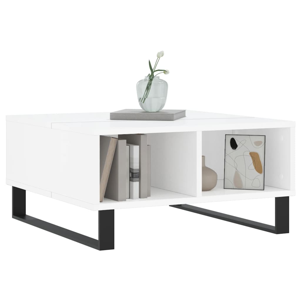 Table basse blanc brillant 60x60x30 cm bois d’ingénierie - Tables basses