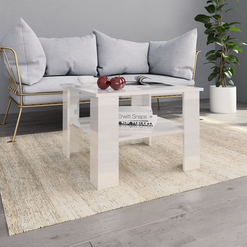 Table basse Blanc brillant 60x60x42 cm Bois d’ingénierie - Tables basses