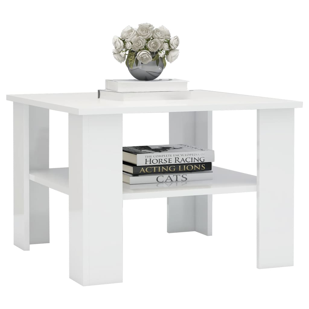 Table basse Blanc brillant 60x60x42 cm Bois d’ingénierie - Tables basses