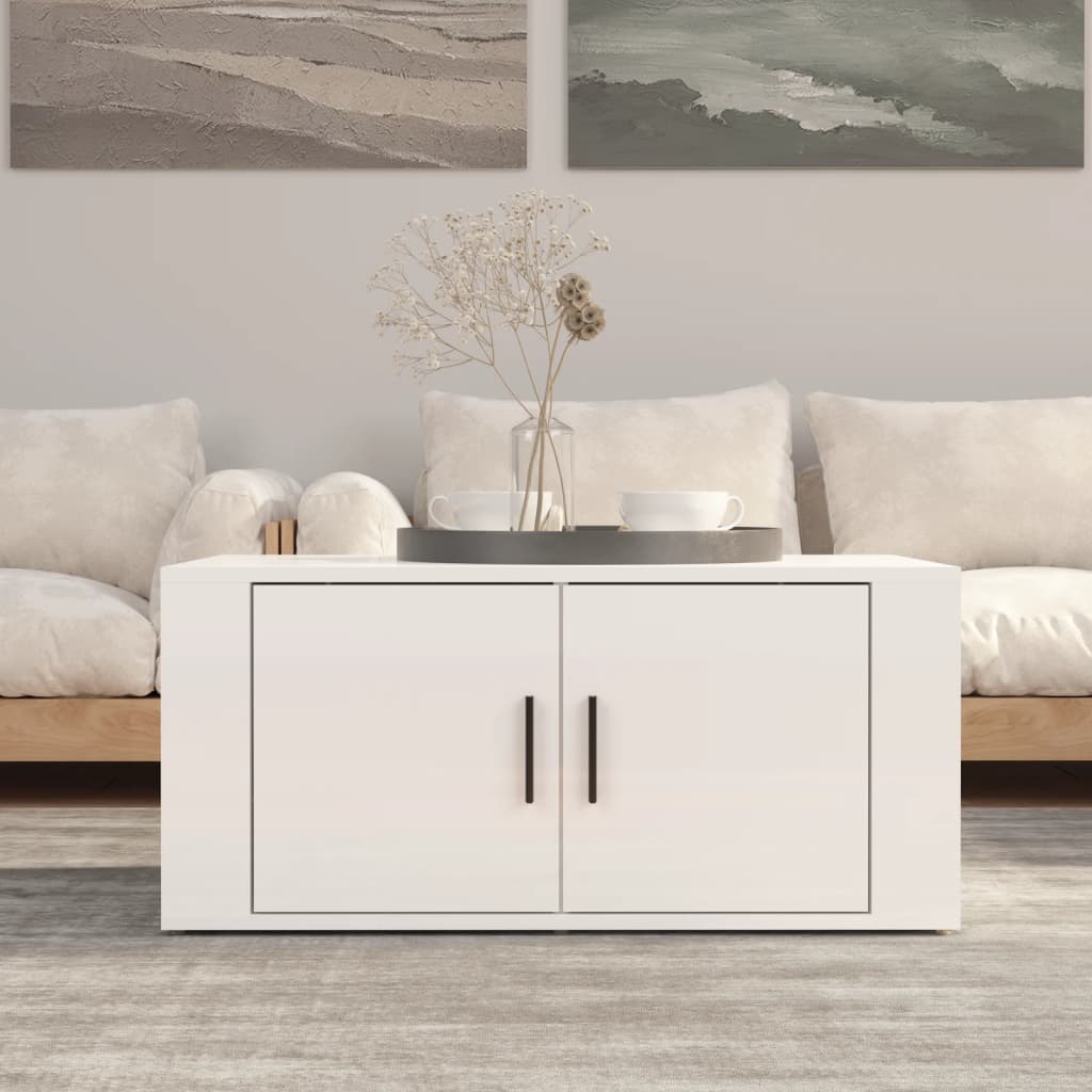 Table basse Blanc brillant 80x50x36 cm Bois d’ingénierie - Tables basses
