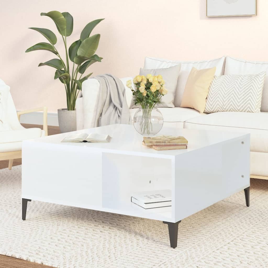 Table basse blanc brillant 80x80x36,5 cm bois d’ingénierie - Tables basses